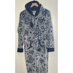 Wizarding World Harry Potter One-Piece Hooded Pajama Size Small Blue *defect